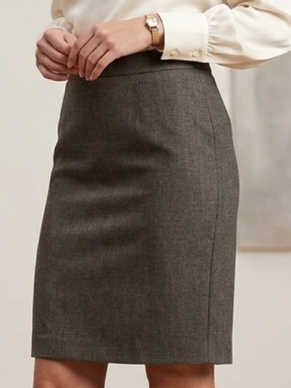 GAP Taupe Black Structured Wool Blend Dress Pencil Skirt Sz 8 Y2K Career Lined